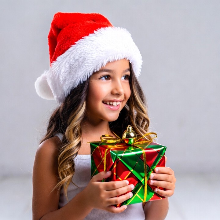 Girl holding Christmas gift Girl holding Christmas gift