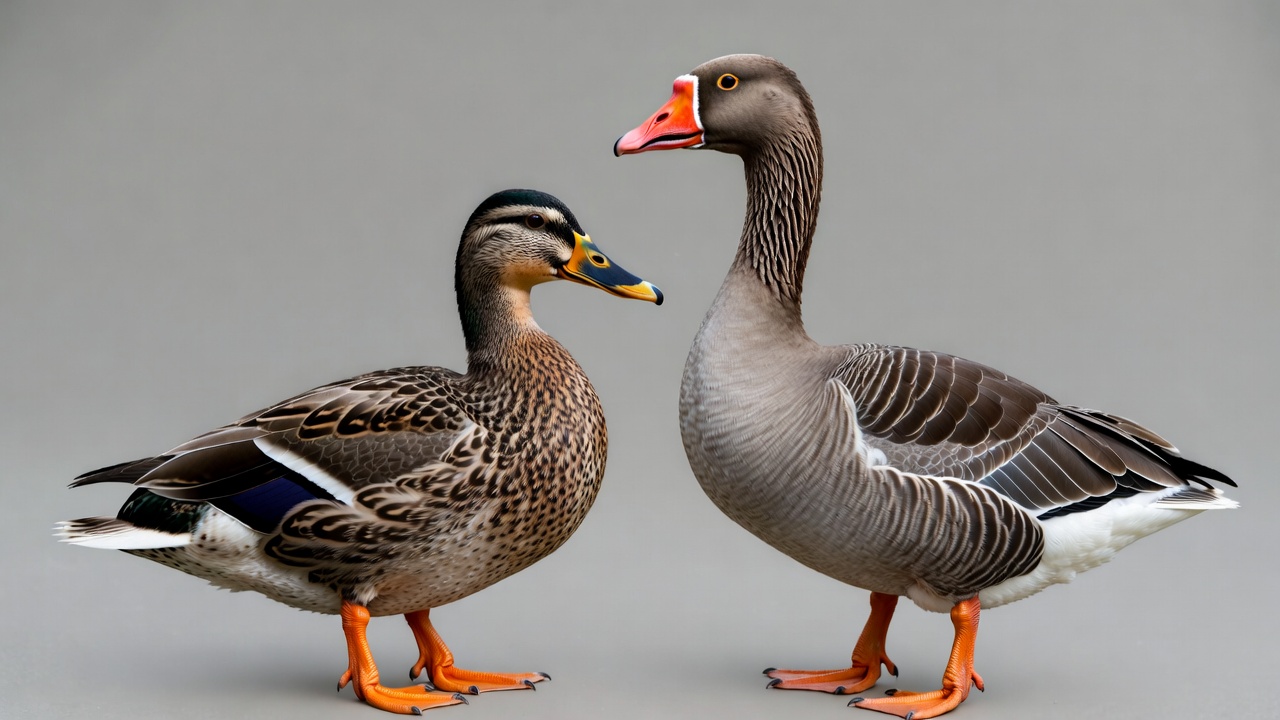 Duck and Goose Standing Together Duck and Goose Standing Together