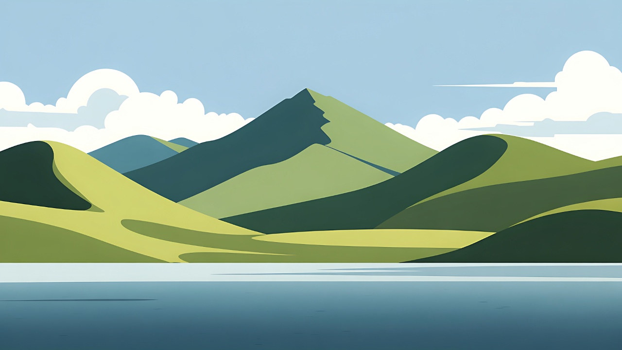 Green Mountains and Lake Illustration Green Mountains and Lake Illustration