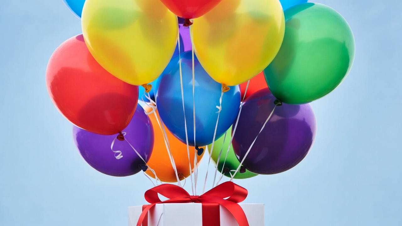 Colorful Balloons on Gift Box Colorful Balloons on Gift Box