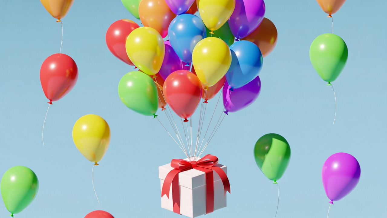Colorful Balloons Lifting Gift Box Colorful Balloons Lifting Gift Box