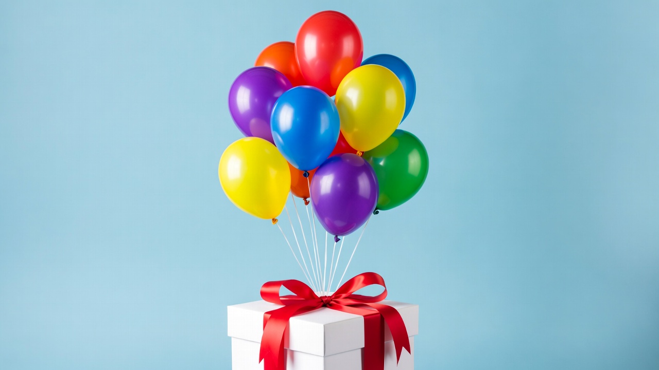 Colorful Balloons on White Gift Box Colorful Balloons on White Gift Box