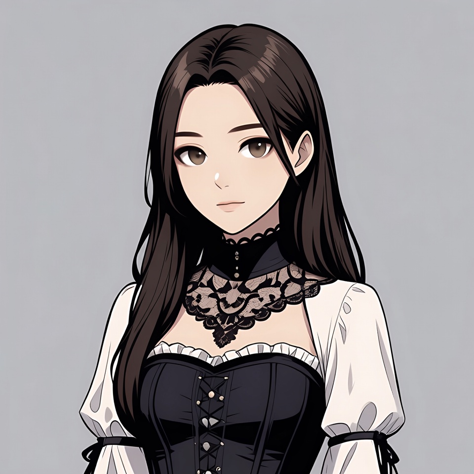 Anime girl in black lace corset dress Anime girl in black lace corset dress
