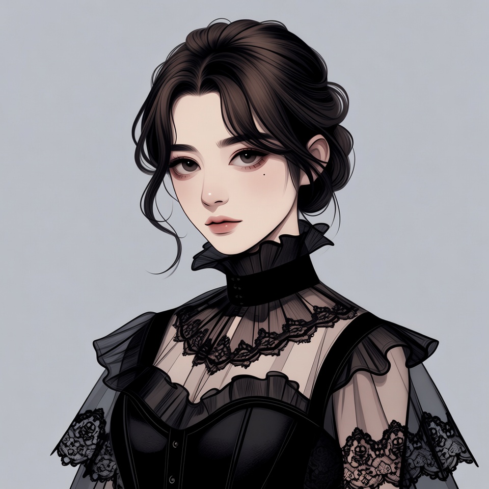 Anime girl in black lace Victorian dress Anime girl in black lace Victorian dress