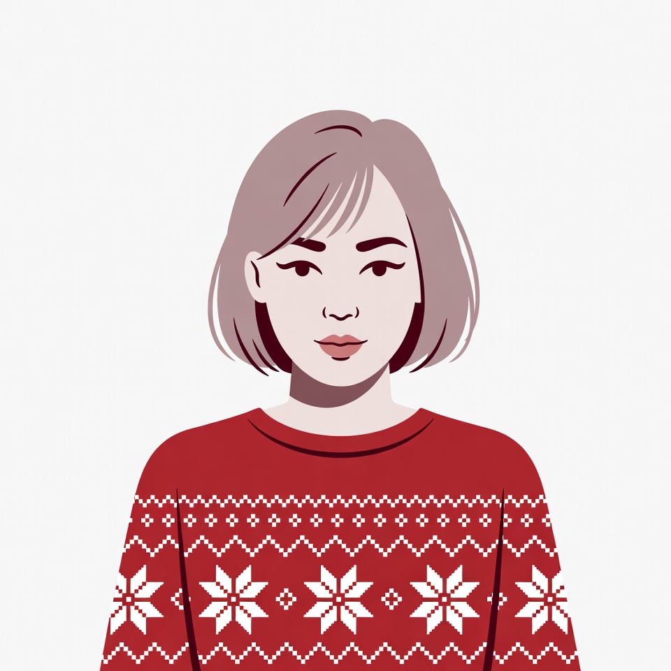 Asian woman in red Christmas sweater Asian woman in red Christmas sweater