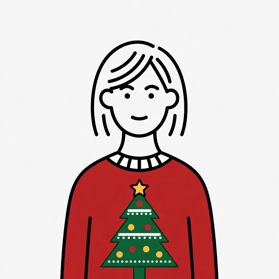 Woman wearing Christmas tree sweater Woman wearing Christmas tree sweater