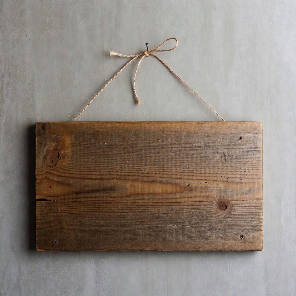 Blank wooden sign hanging by rope Blank wooden sign hanging by rope