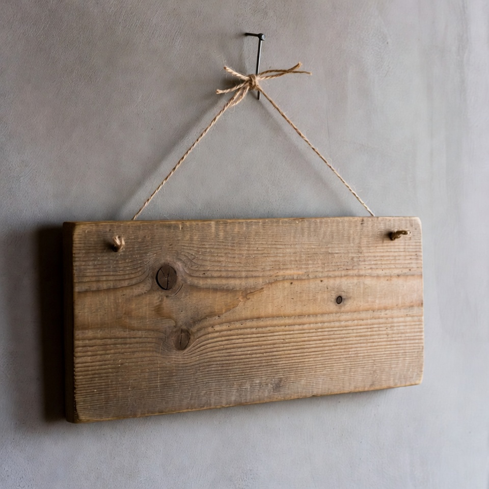 Blank wooden sign hanging on wall Blank wooden sign hanging on wall