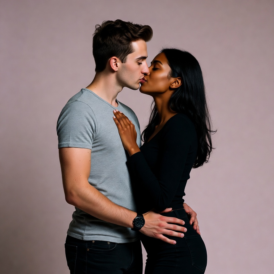 Interracial couple kissing passionately Interracial couple kissing passionately