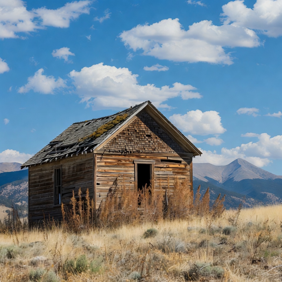 Abandoned Wooden Cabin in Mountains Abandoned Wooden Cabin in Mountains