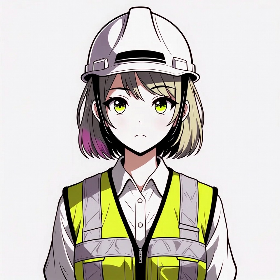 Anime girl in hard hat and vest Anime girl in hard hat and vest