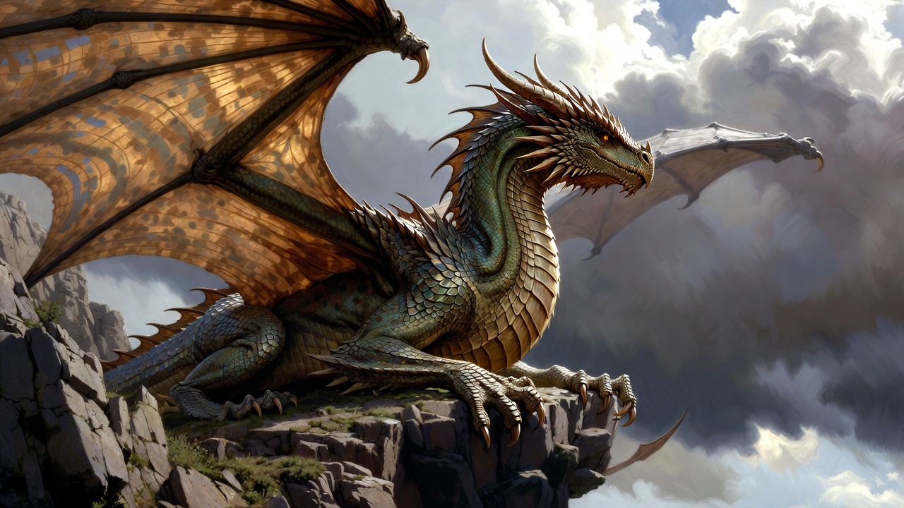 Majestic Green Dragon on Cliff Majestic Green Dragon on Cliff