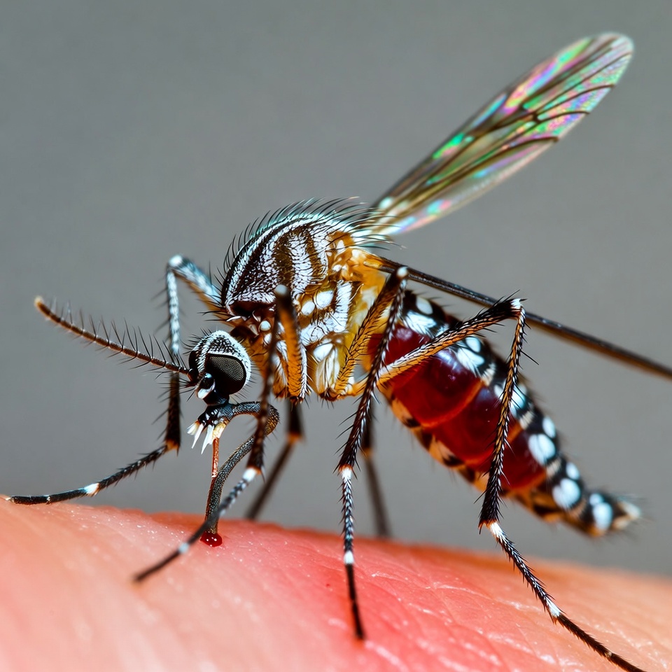 Mosquito on human finger Mosquito on human finger