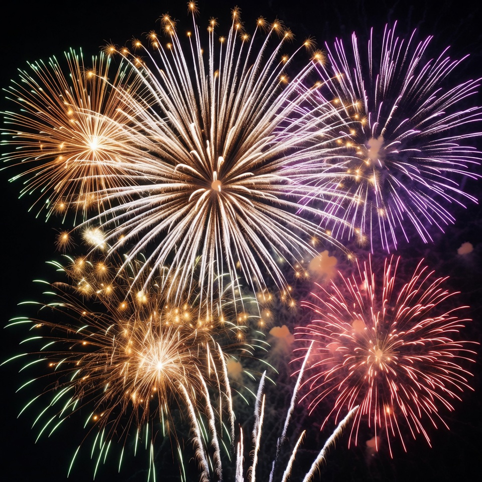 Colorful Fireworks Exploding in Night Sky Colorful Fireworks Exploding in Night Sky