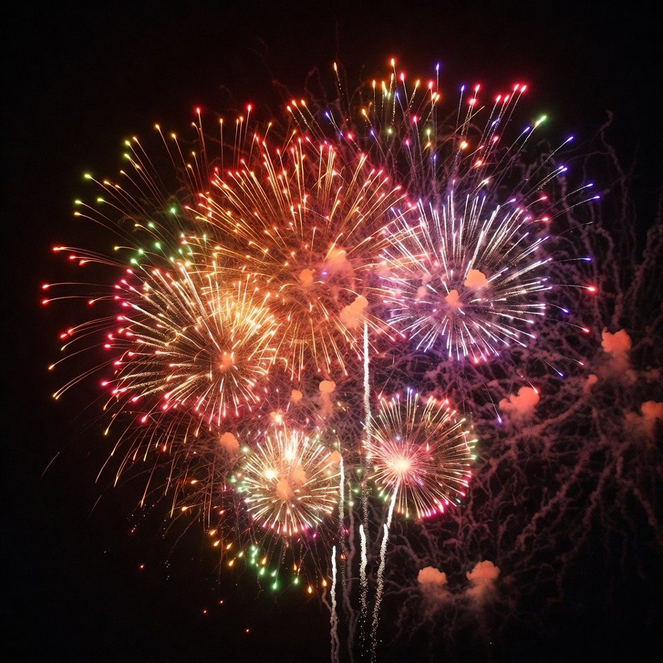 Colorful Fireworks Bursting in Night Sky Colorful Fireworks Bursting in Night Sky