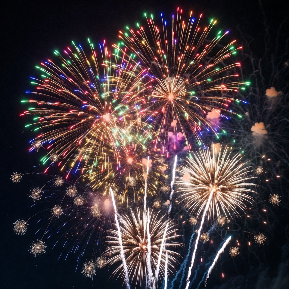 Colorful Fireworks Exploding in Night Sky Colorful Fireworks Exploding in Night Sky