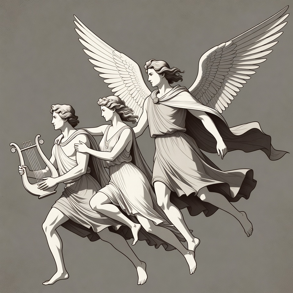 Three Winged Angels Flying with Lyre Three Winged Angels Flying with Lyre