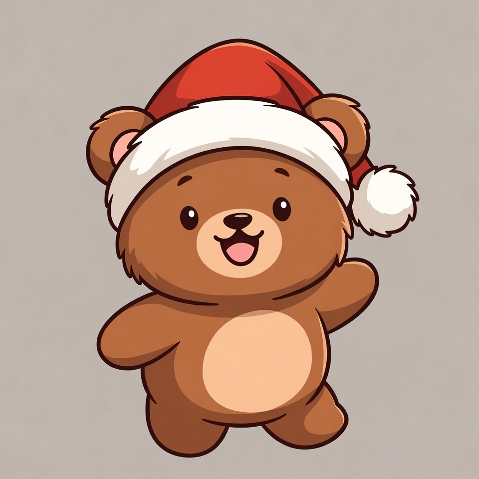 Cute Cartoon Bear Wearing Santa Hat Cute Cartoon Bear Wearing Santa Hat