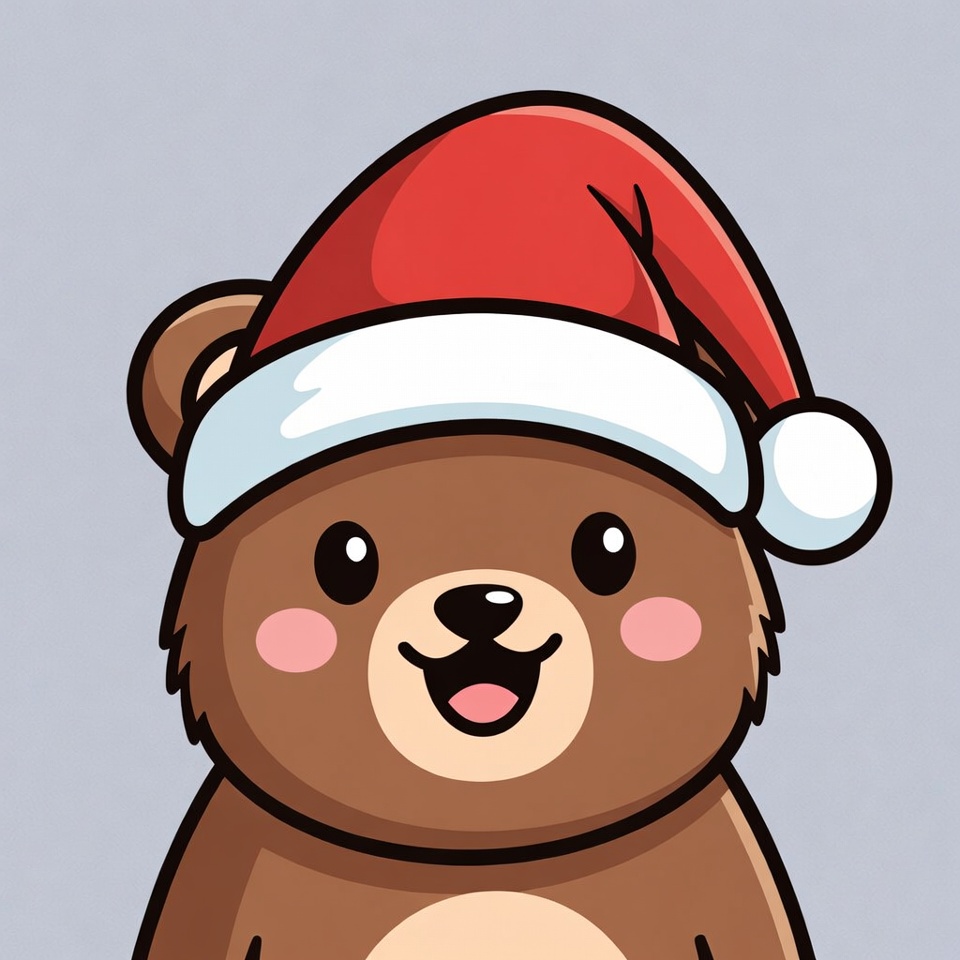 Cute cartoon bear wearing Santa hat Cute cartoon bear wearing Santa hat