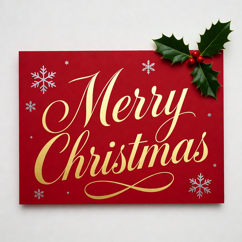 Merry Christmas Card with Holly Merry Christmas Card with Holly