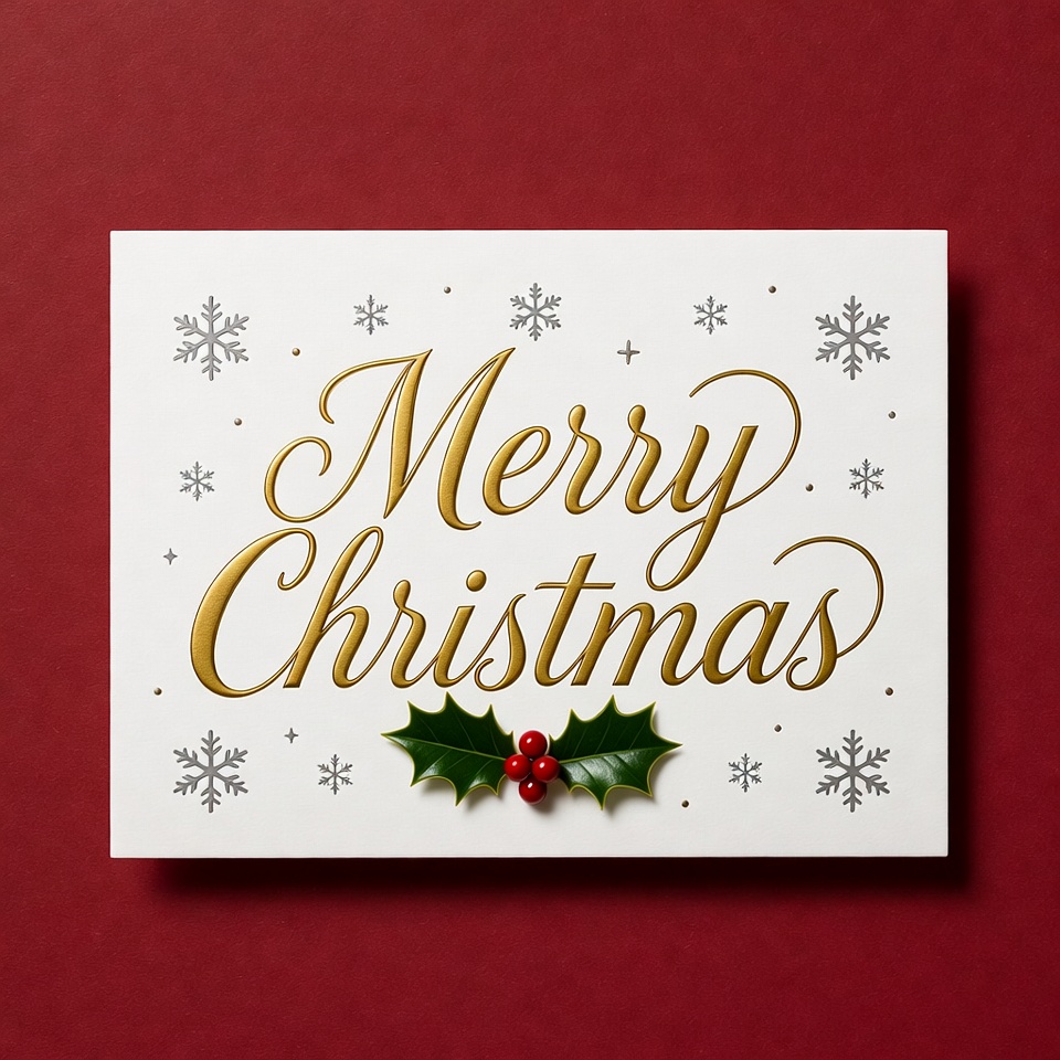 Merry Christmas Card with Holly Merry Christmas Card with Holly