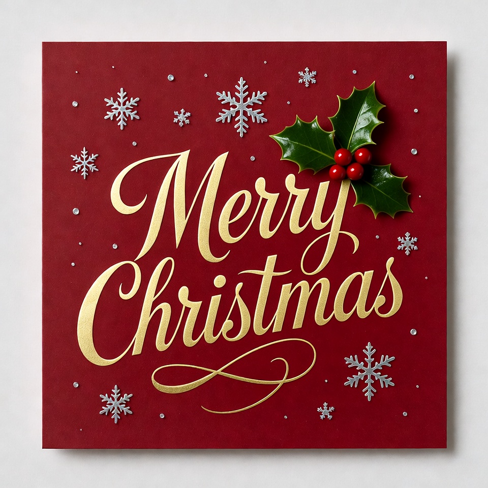 Merry Christmas with Holly and Snowflakes Merry Christmas with Holly and Snowflakes