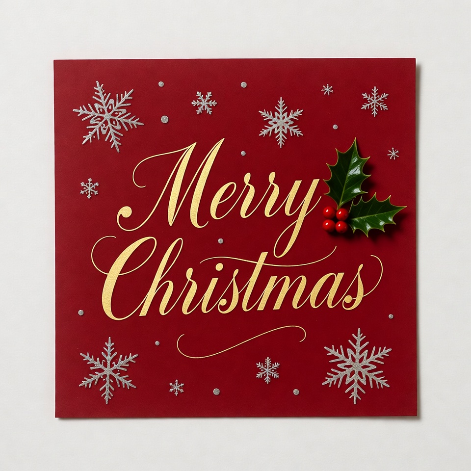 Merry Christmas Card with Holly Merry Christmas Card with Holly