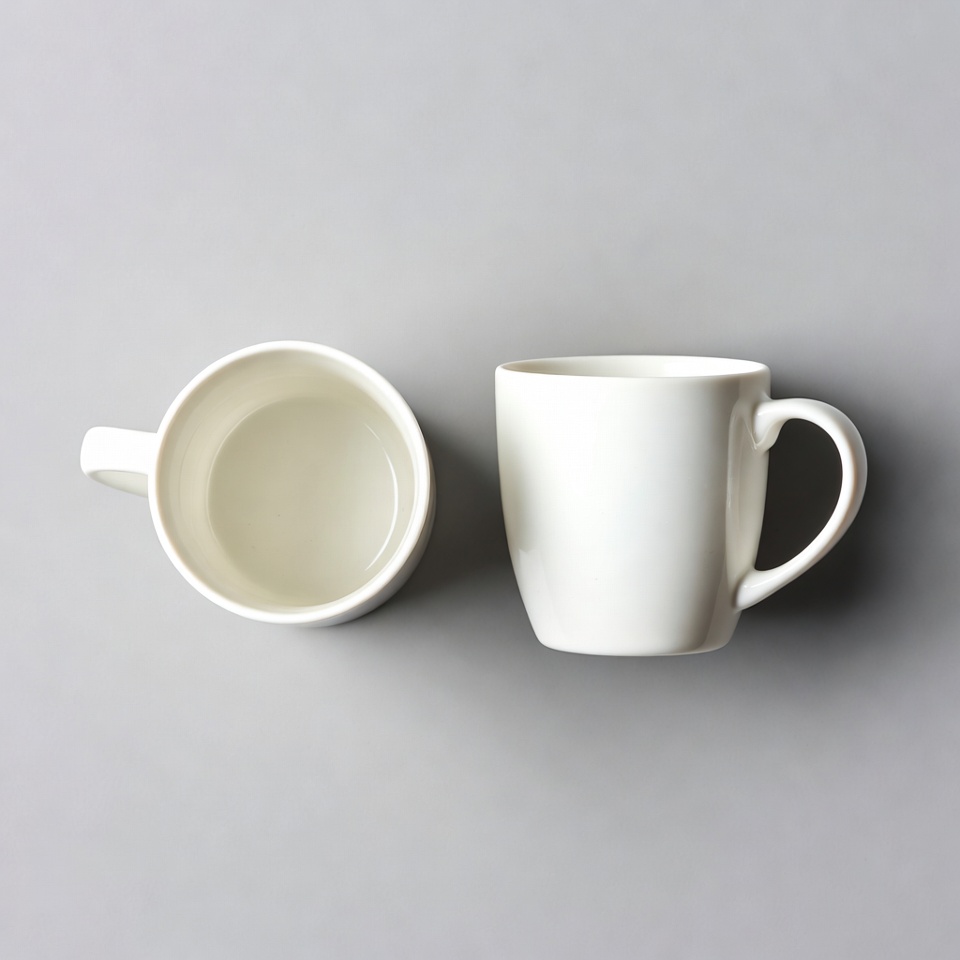 Two white mugs on gray background Two white mugs on gray background