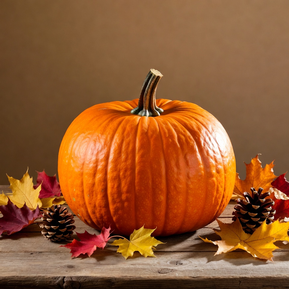 Pumpkin with autumn leaves and pinecones Pumpkin with autumn leaves and pinecones