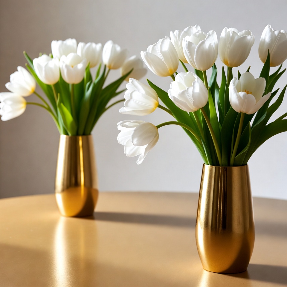 White Tulips in Gold Vases White Tulips in Gold Vases