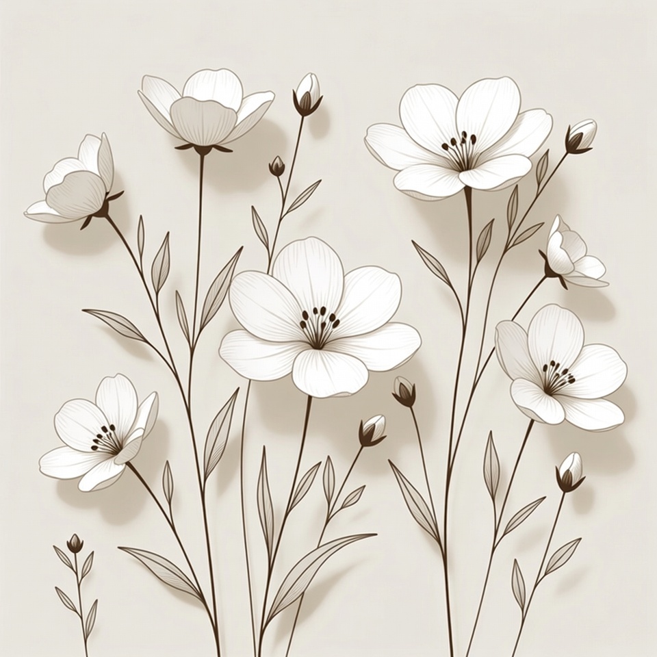 White Line Art Flowers Bouquet White Line Art Flowers Bouquet