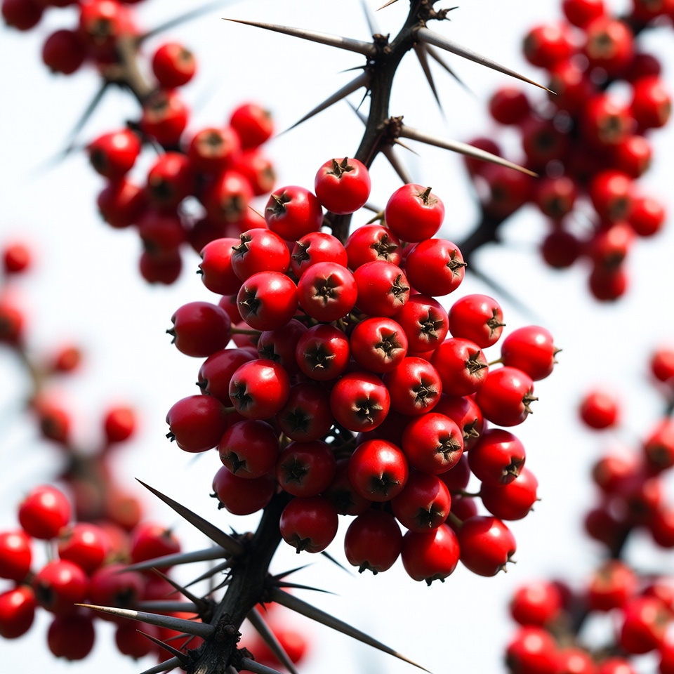 Red Berries on Thorny Branches Red Berries on Thorny Branches