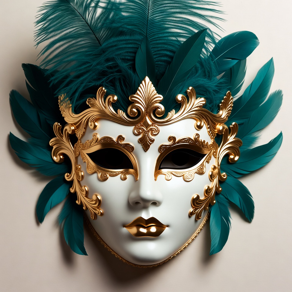 Gold Venetian Mask with Teal Feathers Gold Venetian Mask with Teal Feathers