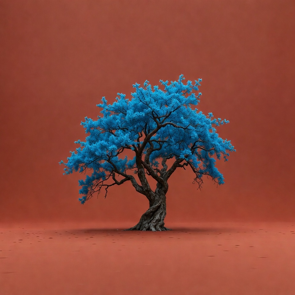 Blue Tree on Red Background Blue Tree on Red Background