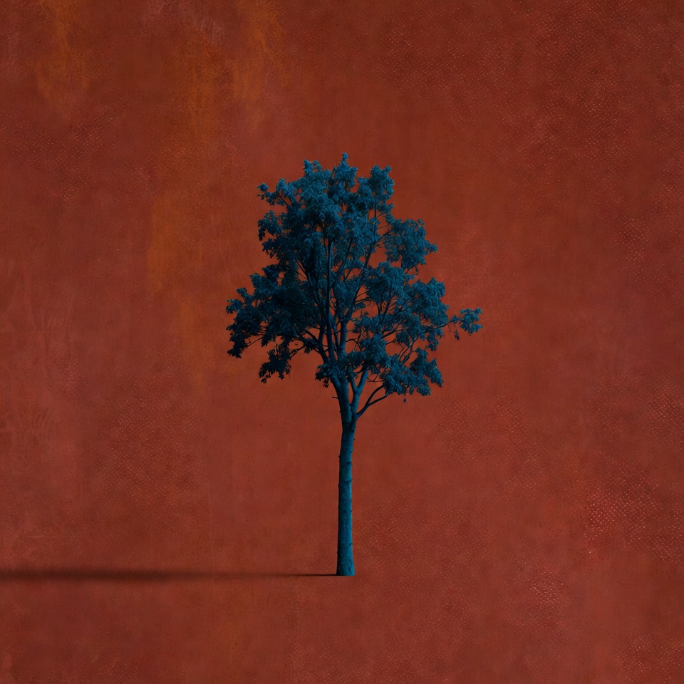 Blue tree on red background Blue tree on red background