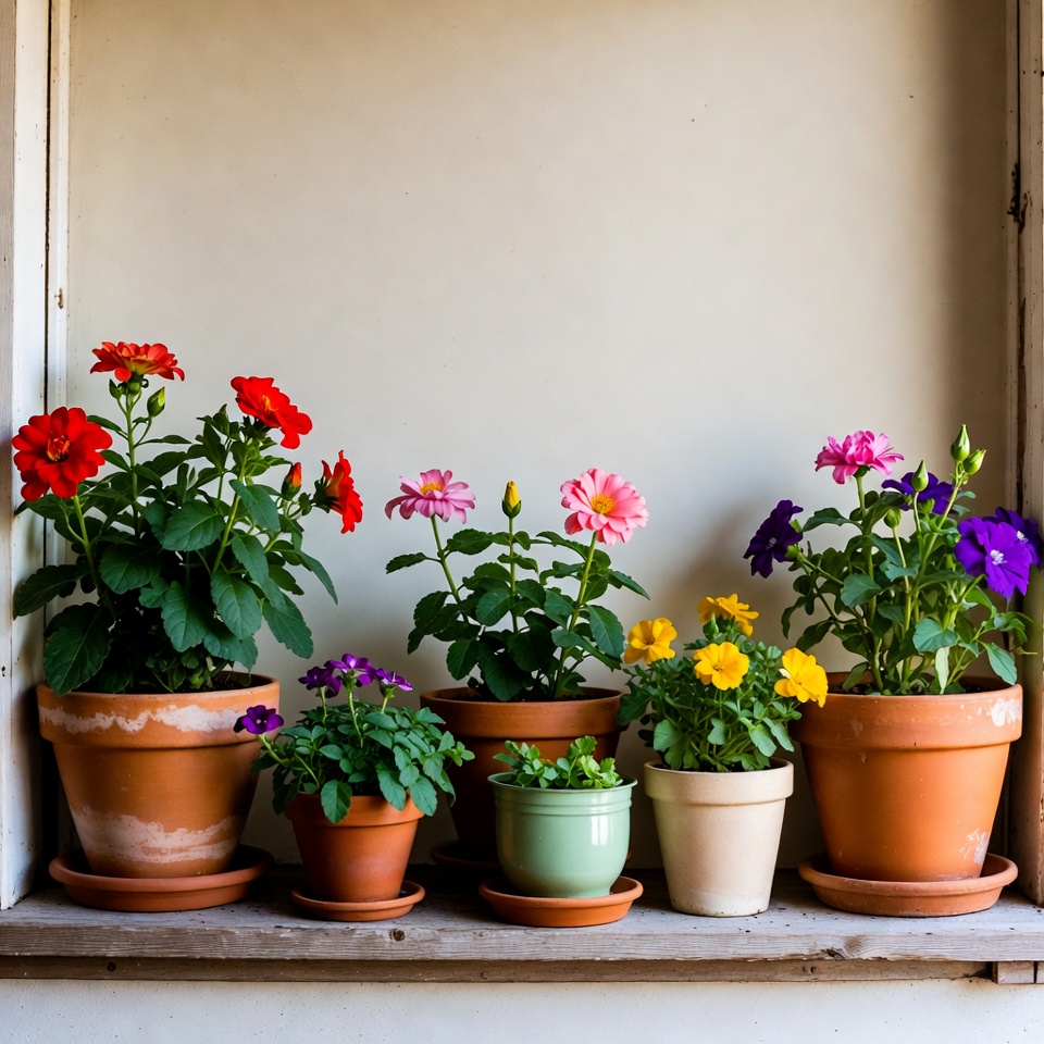 Colorful Flowers in Terracotta Pots Colorful Flowers in Terracotta Pots