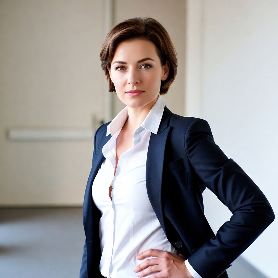Professional woman in navy suit Professional woman in navy suit