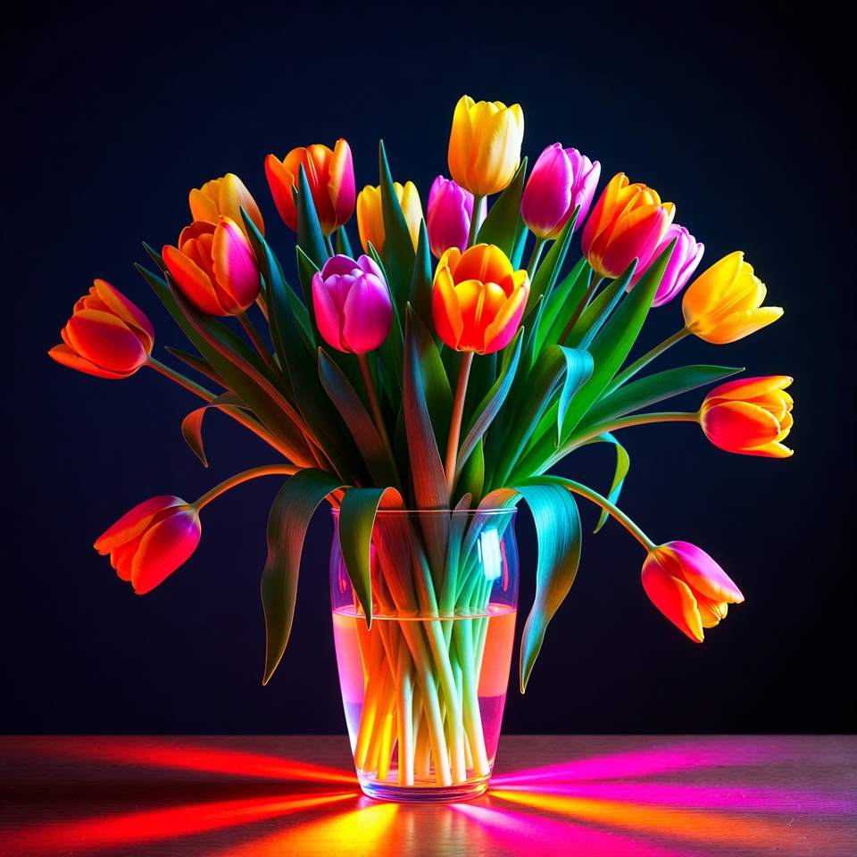 Colorful Tulips in Glass Vase Colorful Tulips in Glass Vase