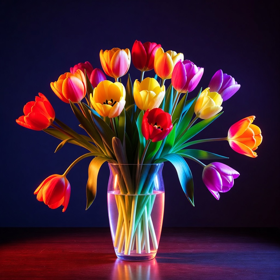 Colorful Tulips in Glass Vase Colorful Tulips in Glass Vase