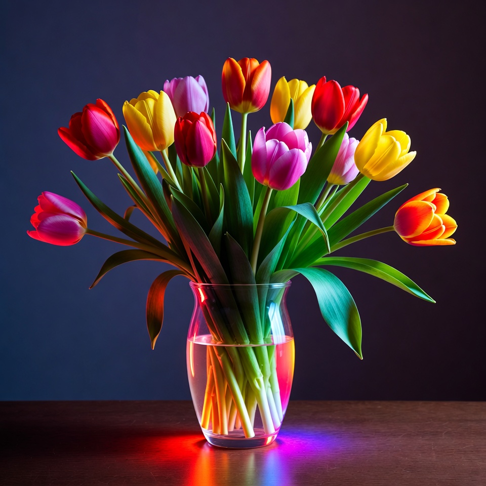 Colorful Tulips in Glass Vase Colorful Tulips in Glass Vase