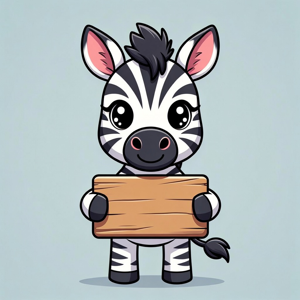Cute cartoon zebra holding blank sign Cute cartoon zebra holding blank sign