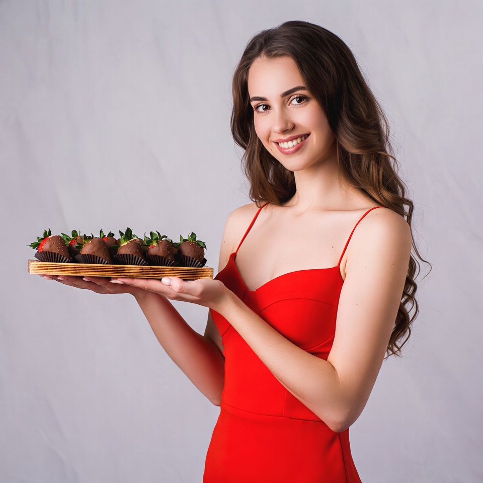 Woman holding chocolate covered strawberries Woman holding chocolate covered strawberries