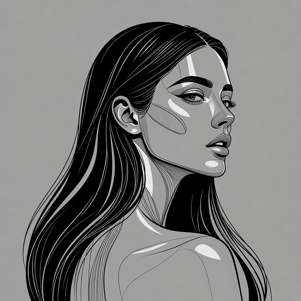 Profile of Woman with Long Black Hair Profile of Woman with Long Black Hair