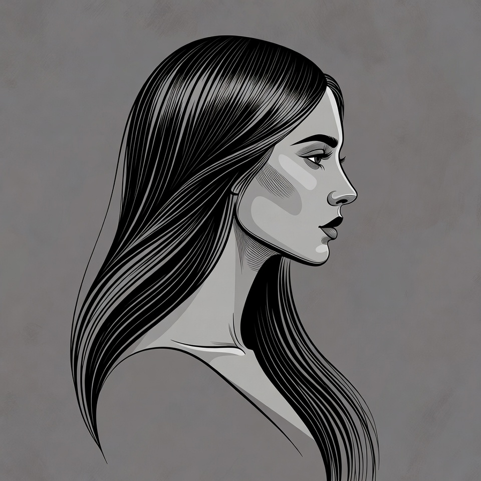 Profile of woman with long black hair Profile of woman with long black hair
