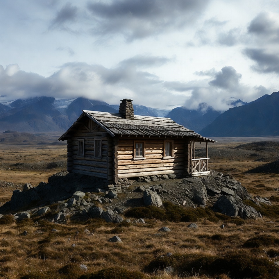 Log Cabin on Rocky Mountain Outcrop Log Cabin on Rocky Mountain Outcrop