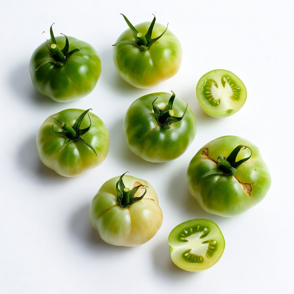 Fresh Green Tomatoes on White Background Fresh Green Tomatoes on White Background