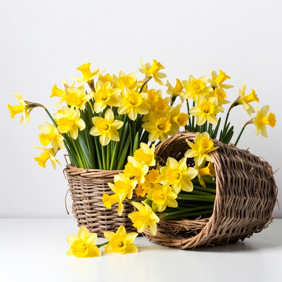 Yellow Daffodils in Wicker Baskets Yellow Daffodils in Wicker Baskets