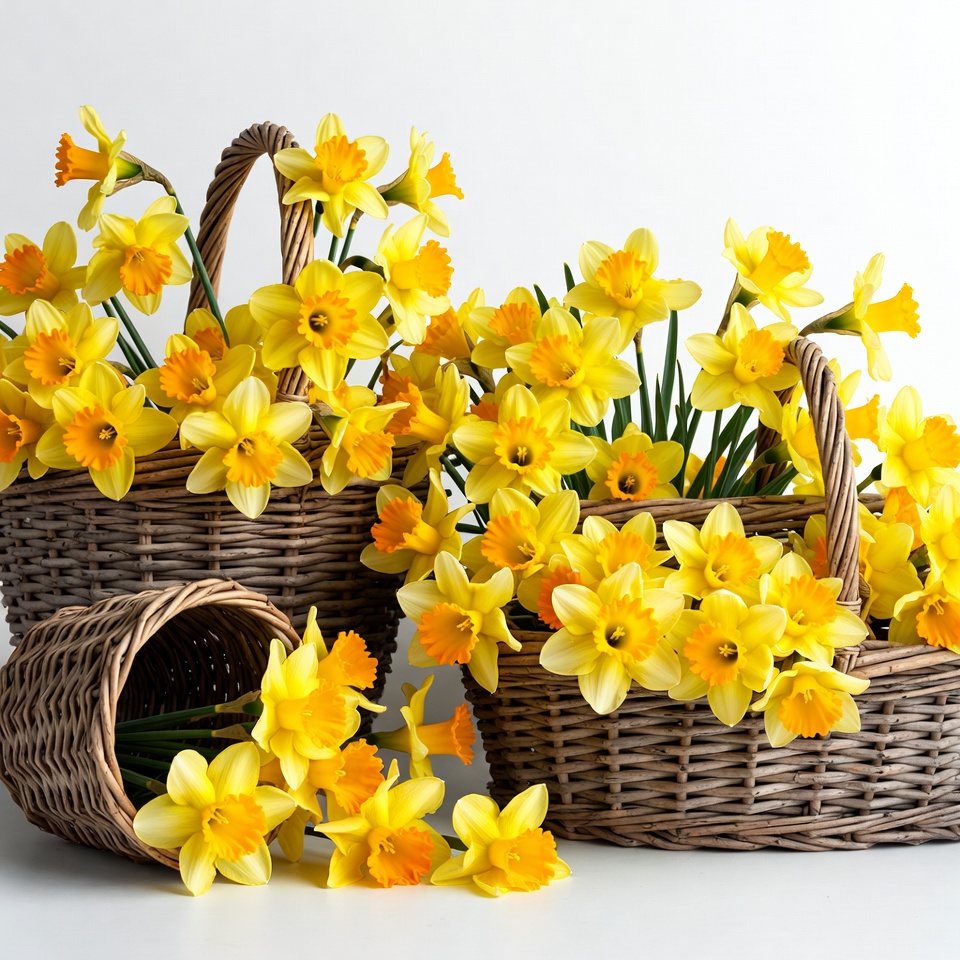 Yellow Daffodils in Wicker Baskets Yellow Daffodils in Wicker Baskets