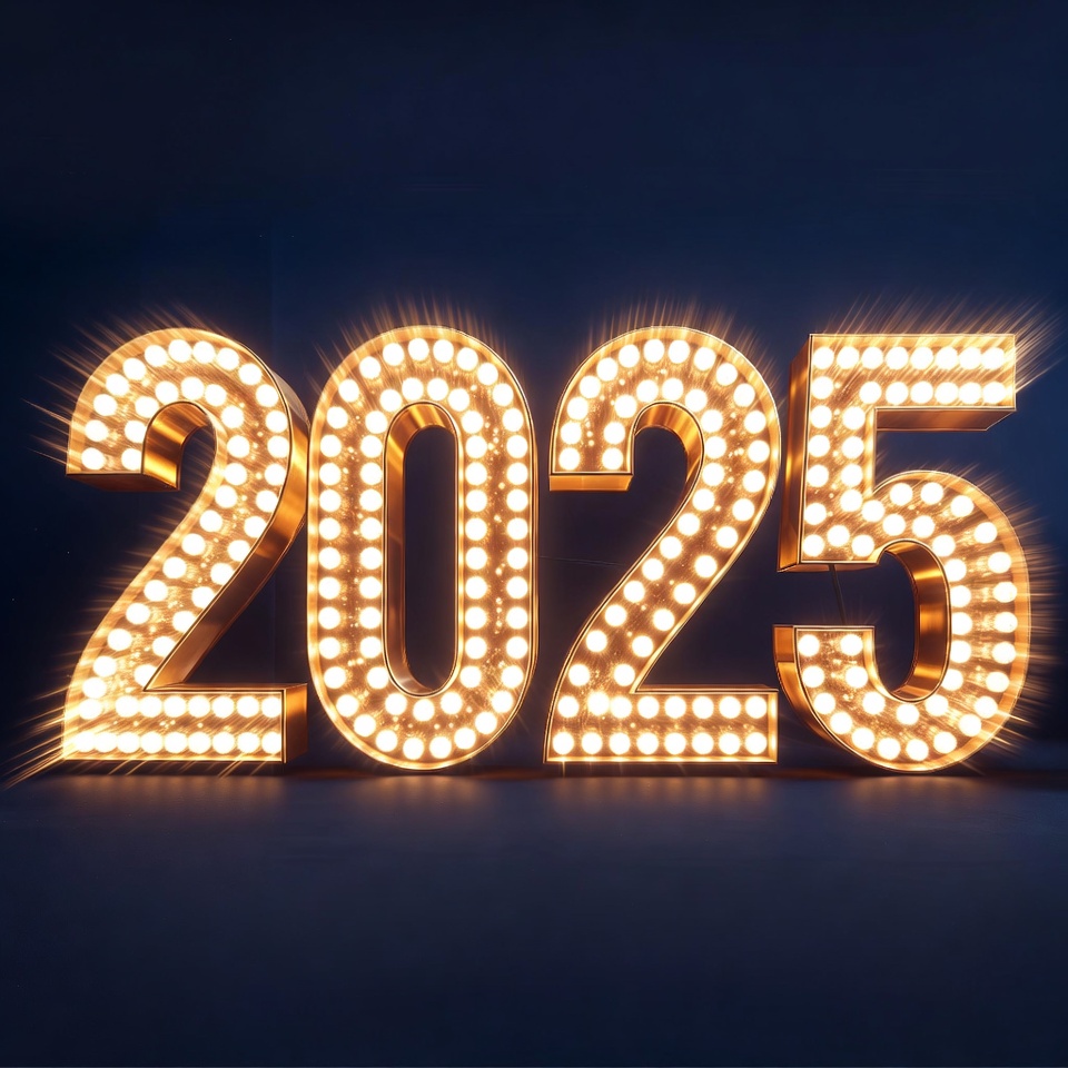 Glowing 2025 Numbers on Dark Background Glowing 2025 Numbers on Dark Background