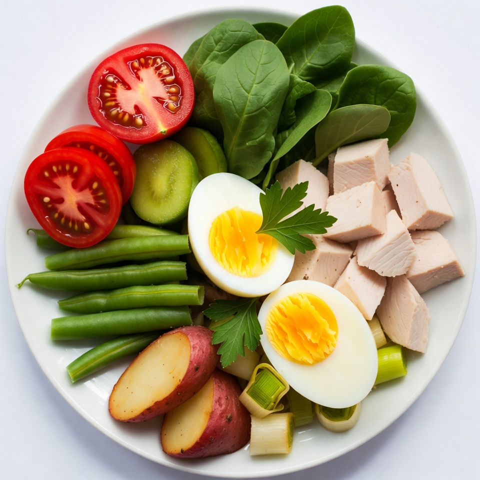 Healthy salad with chicken and eggs Healthy salad with chicken and eggs